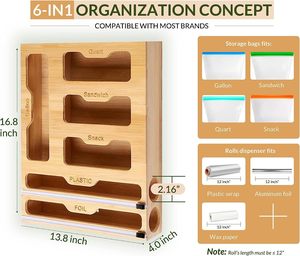 Accessoires de <span class=keywords><strong>cuisine</strong></span> 6 en 1 Distributeur de sacs à fermeture éclair Sac à fermeture éclair en bambou Organisateur de <span class=keywords><strong>rangement</strong></span> <span class=keywords><strong>Tiroir</strong></span> avec distributeur d'emballage - Product Image 6