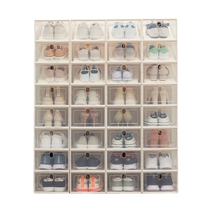 Foldable Stackable Shoe Box with Divider Organizer Storage Boxes & Bins Clear Plastic Shoe Box