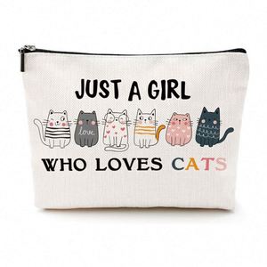 Pochette de maquillage amusante pour chatons, cadeaux pour les amoureux des chats, sac cosmétique en toile avec logo personnalisé, trousse de toilette à fermeture éclair pour filles - Product Image 1