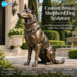 Escultura Realista de Perro Pastor en Bronce, Estatua Conmemorativa de Animal Personalizada en Latón y Cobre con Acabado Antiguo para Jardín de Hotel o Villa - Product Image 1