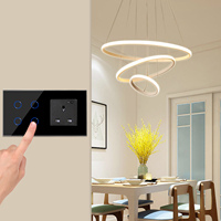 Interrupteur tactile intelligent WiFi Tuya avec prise murale britannique 4 gangs, contrôle tactile, moniteur de puissance