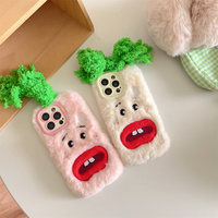 Coque de téléphone en peluche douce fantaisie et ludique, motif radis à grande bouche, avec protection d'objectif pour iPhone 17 Pro Max 16 15 14 13