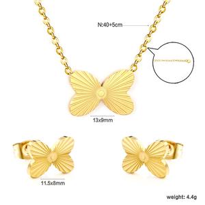 Ensemble de bijoux fantaisie en acier inoxydable personnalisé, plaqué or 18 carats PVD, collier et boucles d'oreilles papillon, bijoux imperméables pour femmes - Product Image 2