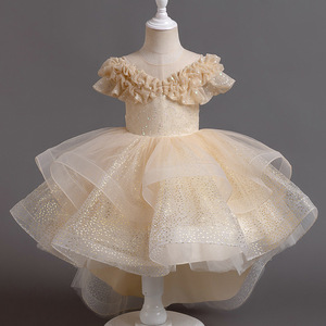 Nuovi <span class=keywords><strong>Abiti</strong></span> Lunghi da Principessa per Bambine, in Cotone Satinato di Lusso, con Lavorazione all'Uncinetto, Stampa Floreale, Linea ad A, Manica Corta, 2-12 Anni - Product Image 2