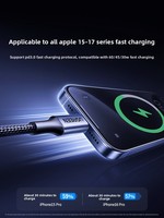 Cable de Carga Rápida PD de 60W USB-C a USB-C con Trenzado Metálico para iPhone 15 Pro Max/iPad/Tablet/Notebook CarPlay