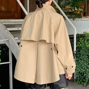2025 stile coreano Chic autunno retrò stile britannico con collo alto stile ampio <span class=keywords><strong>Trench</strong></span> corto a maniche lunghe - Product Image 5