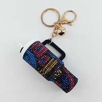 Porte-clés mini rouge à lèvres en strass tendance, support portable pour baume à lèvres, mini porte-clés bouteille d'eau, breloque de sac