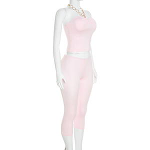 Viviblook Y26ST331 <b>Women's</b> <b>Set</b> New Sleeveless Halter Top Cropped Pants Two Piece <b>Set</b> - Product Image 3