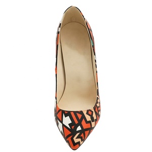 Size 45 Red Geometric Printed Korea Women High Heel Pointed Toe Dress <b>Shoes</b> 12cm Heels Pumps Ladies Stiletto - Product Image 3