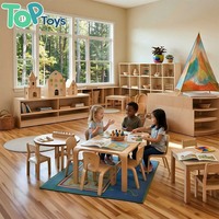 Ensemble table et chaise en bois massif Montessori pour garderie, école maternelle, mobilier pour enfants et fournitures de salle de classe avec rangement intégré