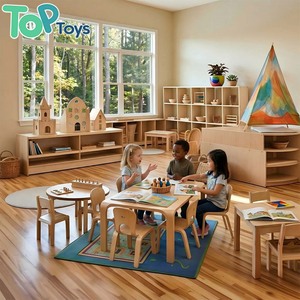 Ensemble table et chaise en bois massif Montessori pour garderie, école maternelle, mobilier pour enfants et fournitures de salle de classe avec rangement intégré - Product Image 1