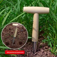 Outil de jardin à manche en bois de type T, perceur manuel pour la semence, la fertilisation et la transplantation