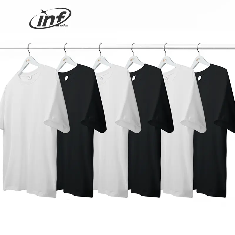 INFLATION vierge 220GSM poids lourd t-shirt surdimensionné US côte ouest coton peigné grande taille blanc noir t-shirt