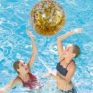 40cm/16inch Transparent PVC LED Light Beach Ball Inflatable Swimming <b>Pool</b> Toy Beautiful Confetti Sequins for Summer Water Park - Product Image 5