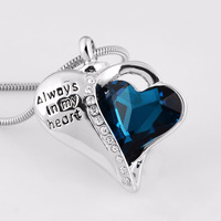 Bijoux de fantaisie gravés avec Always my cœur, pierres précieuses, en forme de cœur, souvenir, collier inspiré du globe