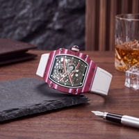Montre mécanique pour homme, nouveau design 38 mm, en fibre de carbone, squelette, mouvement super automatique, cadran ajouré, pour les fêtes de Noël