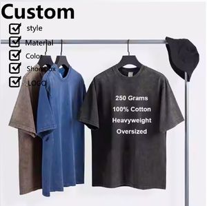 250gsm 100% coton lourd lavé à l'acide Vintage hommes T-Shirt haute qualité surdimensionné Boxy recadrée T-Shirt Logo de broderie personnalisé - Product Image 1