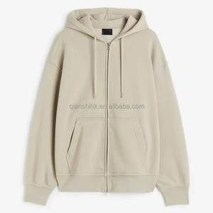 Sweat à capuche zippé en éponge française 100% coton personnalisé 450 Gsm Essential Vintage Sweat à capuche coupe carrée Logo personnalisé Sweat à capuche zippé complet - Product Image 1