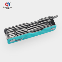 GHK GHK4P-1 Pisau Lipat Multifungsi 10-in-1 untuk Luar Ruangan dengan Alat Kartu SIM, Gagang Baja Tahan Karat, Bilah Tidak Dapat Disesuaikan