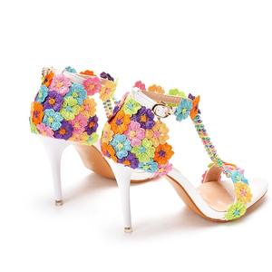 Sandales à talons hauts de 9 cm, nouvelle mode, sandales romaines ethniques colorées en dentelle, boucle de ligne, pour demoiselles d'honneur, mariage - Product Image 3