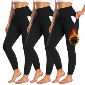 Women's Casual High-Waisted Thick Breathable Fleece Lined Warm <b>Tight</b> Embroidered Logo <b>Winter</b> Leggings - Product Image 2