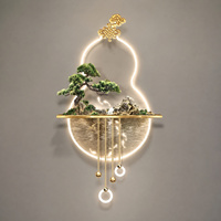 Décoration Murale Paysagère Bonsaï Lumineuse : Étagère Circulaire Halo et Anneaux Suspendus pour Intérieurs de Réception, Salons et Hôtellerie