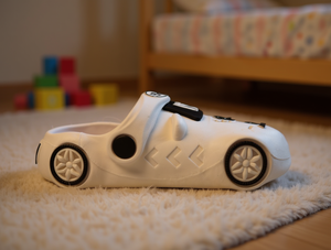 Pantofole bianche a forma di auto per ragazzi, taglia 23-30, suola in EVA antiscivolo, scarpe estive per bambini - Product Image 2