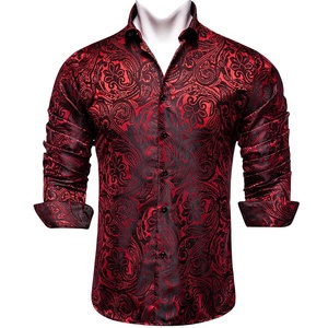 Cộng Với Kích Thước Của Nam Giới Màu Đỏ Paisley Áo Sơ Mi Nút Xuống Giản Dị Jacquard Áo Sơ Mi Dài Tay Áo Sơ Mi Prom Đám Cưới - Product Image 5