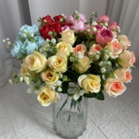 Bouquet de roses artificielles en soie en gros, 10 têtes de roses rouges, bouquet de fleurs artificielles pour mariage, Thanksgiving, Pâques, décoration