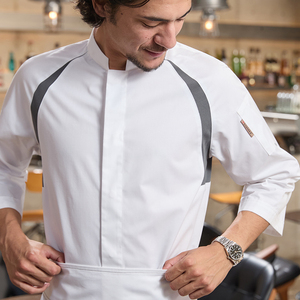 Ropa de cocina de sarga de manga larga para las cuatro estaciones de gama alta para hombres, ropa de trabajo de Chef para cocinar, restaurante, Hotel, Bar, cocina - Product Image 3