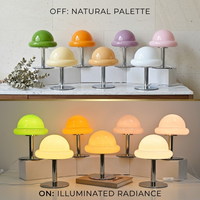 Lámpara de Noche Minimalista Recargable con 3 Colores Ajustables, Base de Hierro, Estilo Retro, Lámpara de Cristal con Forma de Hongo