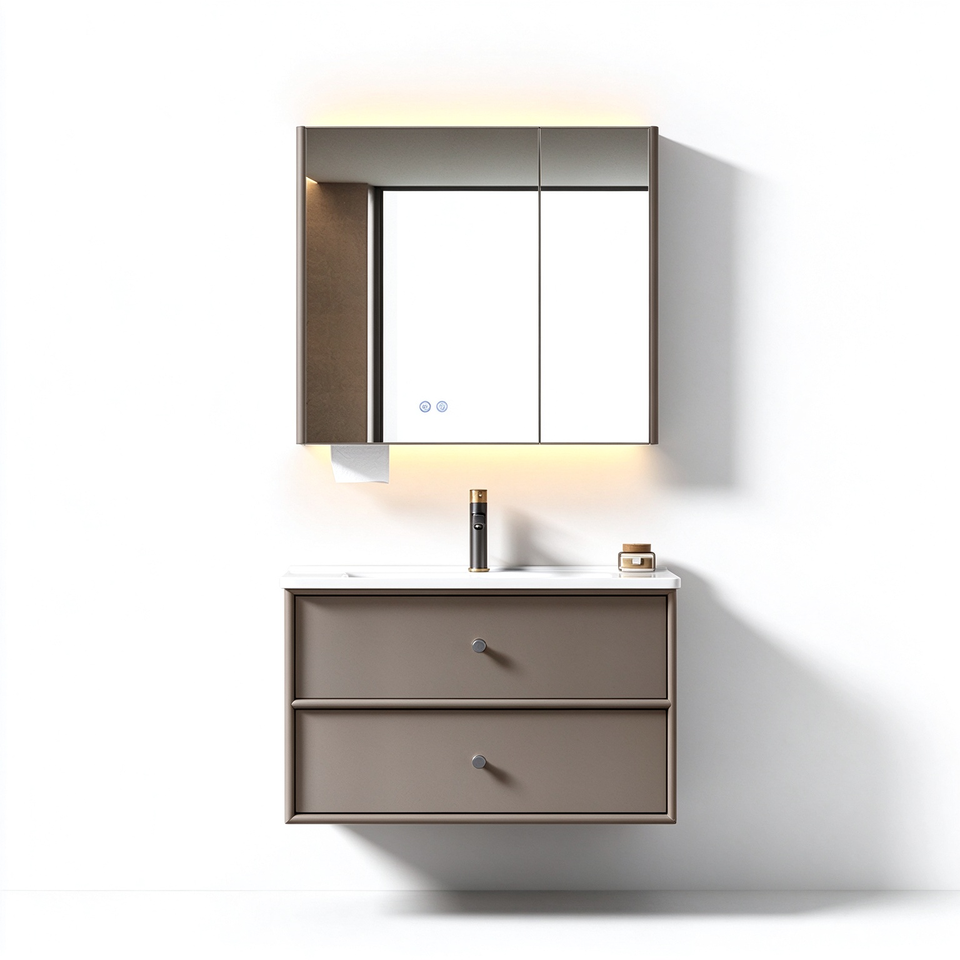 Modern Minimalist Aluminum Wall-Mounted Bathroom Vanity Cabinet with ...