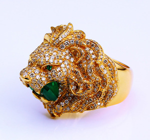 Hip Hop Thiết Kế Đồ Trang Sức 18K Mạ Vàng Nhẫn Với Sáng Đá Quý Đá S925 Sterling Silver Lion Head Moissanite Phòng Thí Nghiệm Ngọc Nhẫn - Product Image 2