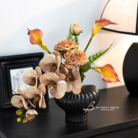 QiYing Victory Designer-stijl Phalaenopsis Orchideeën Bloemstuk Set Zijden Kunstbloemen Levensechte Kunstbloemen Gepatroneerd Embossing