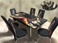Tables de salle à manger très vendues, meubles de luxe, plateau en verre lourd sculpté, base en métal argenté, ensembles de tables de salle à manger économiques avec chaises
