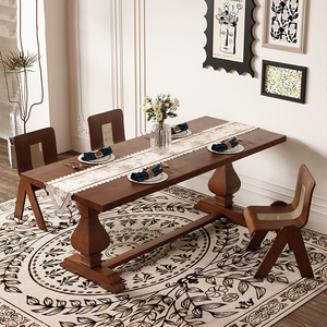 Ensemble <span class=keywords><strong>de</strong></span> table à manger rectangulaire américaine vintage et moderne Style rustique en <span class=keywords><strong>bois</strong></span> massif Grande <span class=keywords><strong>planche</strong></span> Mobilier <span class=keywords><strong>de</strong></span> maison pour appartement - Product Image 2
