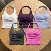 Soutien-gorge de sport sans couture à maintien élevé pour femme grande taille, col en U, couleur unie, Spandex/Nylon, logo frontal, décoration en cristal
