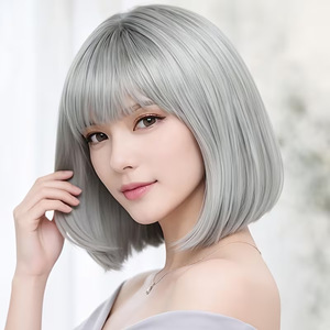 วิกผมบ๊อบสีเทาเงิน <span class=keywords><strong>ทรง</strong></span>ผมตรง วิกผมสังเคราะห์สำหรับผู้หญิง วิกผมสั้น แบบสวม ผลิตด้วยเครื่องจักร สำหรับขายข้ามประ<span class=keywords><strong>เท</strong></span>ศ - Product Image 4