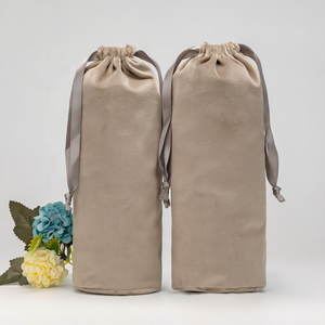 Bolsa de Lujo de Gamuza Beige con Cordón, Bolsa Larga con Cierre de Cinta, Bolsa de Viaje para Guardar Brochas de Maquillaje y Joyas - Product Image 1