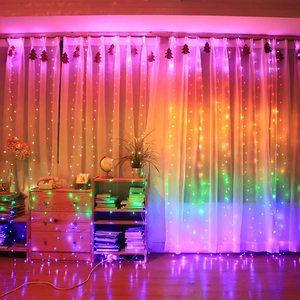 Cortina de Luzes de Natal 3x3m com 300 LEDs, Efeito Arco-Íris, para Janela Interna, com Controle Remoto - Product Image 4