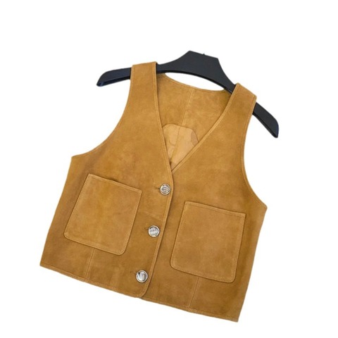 New Leather Waistcoat Short Pattern Suede Leather Vest With Buttons for Women Ladies
