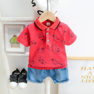 Ropa para Niños y Ropa de Algodón, Conjunto de Pantalones de Mezclilla Escolares para Niños, Conjunto de 2 Piezas con Camiseta Polo - Product Image 2