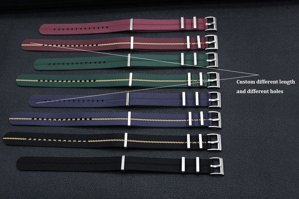 Luxury Single Pass Custom Engraved Emboss Stripe Fabric Watch Bracelet 18mm 20mm 22mm Solid Color Seatbelt Nylon Strap