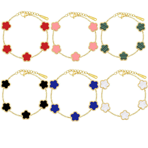 Pulseras de Plata de Ley con Circonita Cúbica de Corte Esmeralda, Bañadas en Oro, con Diseño de Trébol, para Mujer - Venta al por Mayor de Fábrica, Ideales para Regalo, Compra a Granel - Product Image 1