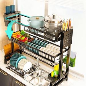 Kệ chậu rửa chén bằng thép không gỉ mới, có thể kéo dài, với chiều rộng có thể điều chỉnh để lọc và cất giữ đồ dùng. - Product Image 2