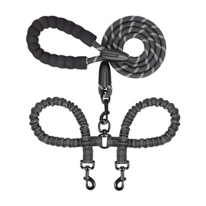 Accoppiatore riflettente staccabile groviglio libero corda doppio guinzaglio doppio cane guinzaglio con manici di corda per 2 cani che camminano - Product Image 4