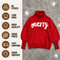 Pull en maille à col roulé pour femme, motif Joyeux Noël, en stock, faible MOQ, vente en gros, pull chaud pour les fêtes d'hiver, Black Friday