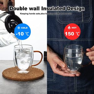 Tasses à café isothermes de 12 oz avec poignée colorée, verre à double paroi pour café, thé, jus. - Product Image 2
