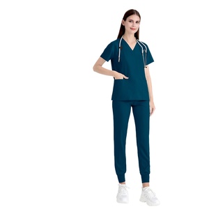 42021LW OEM pantalons de jogging à col en V vêtements de sport bleus extensibles islamique-medical-scrubs - Product Image 1