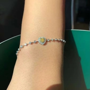 Xinfly - Pulsera de Oro de 18K con Forma de Corazón y Zafiro Amarillo Natural, Joyería Fina para Parejas, Amor Eterno 520 - Product Image 4